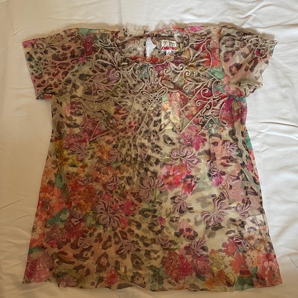 Johnny Was Multicolor Floral Embroidered Top